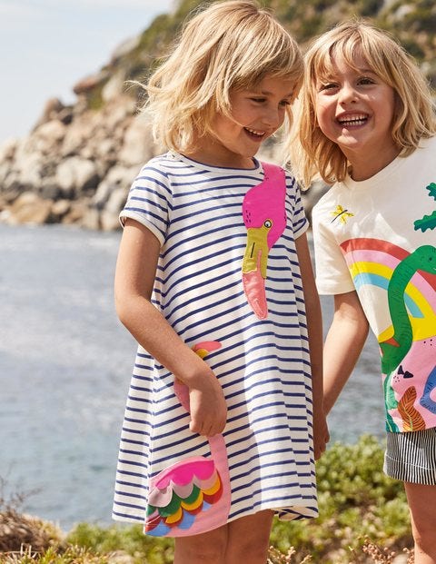 Appliqué Front & Back Dress - Ivory/ Starboard Blue Flamingo Appliqué Front & Back Dress - Ivory/ Starboard Blue Flamingo
