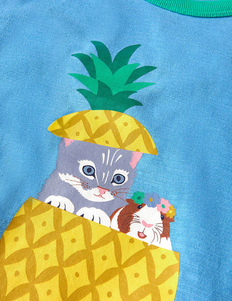 T-shirt fun imprimé - Chat et ananas bleu surf T-shirt fun imprimé - Chat et ananas bleu surf