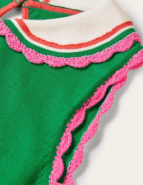 Crochet Collar Knitted Dress - Sapling Green Crochet Collar Knitted Dress - Sapling Green