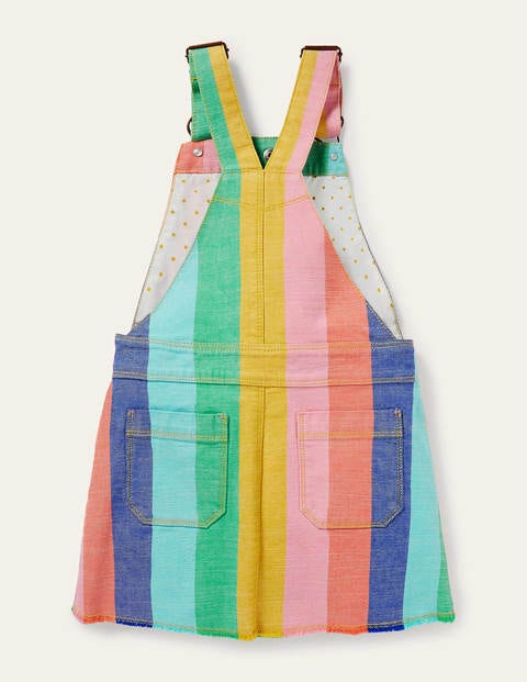Button Through Overall Dress - Multi Rainbow Stripe Button Through Overall Dress - Multi Rainbow Stripe