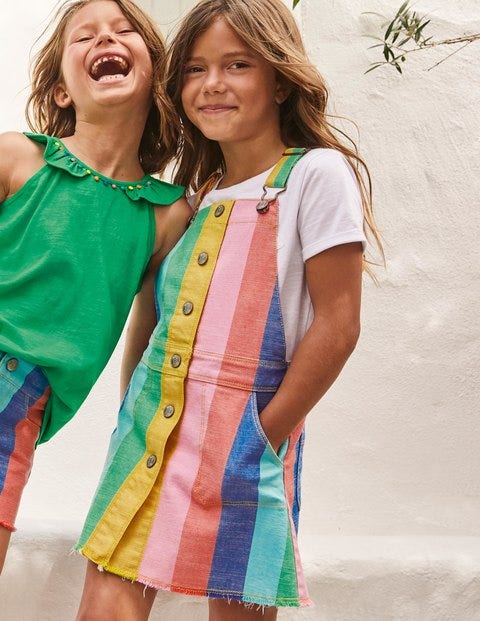 Button Through Overall Dress - Multi Rainbow Stripe Button Through Overall Dress - Multi Rainbow Stripe