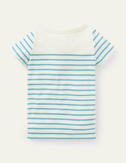 Kurzärmliges Bretonshirt - Naturweiß/Blau, Regenbogentasche Kurzärmliges Bretonshirt - Naturweiß/Blau, Regenbogentasche