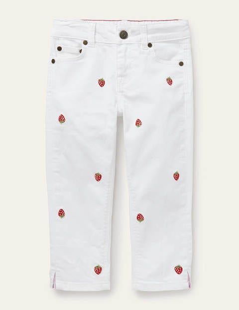 Jean court brodé - Fraises brodées blanches Jean court brodé - Fraises brodées blanches