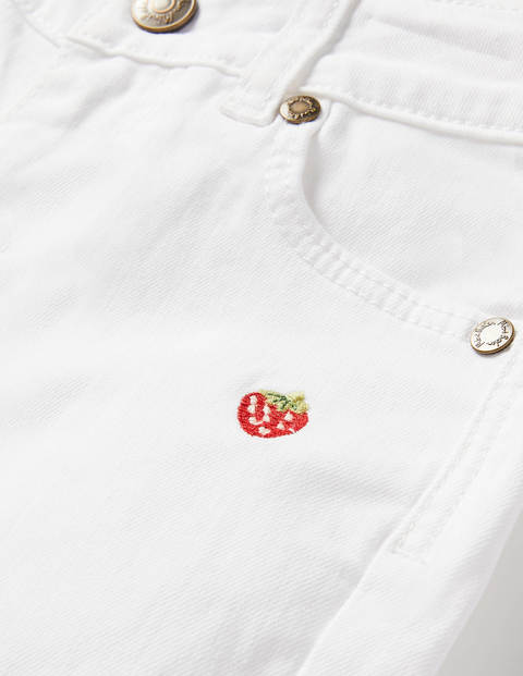 Jean court brodé - Fraises brodées blanches Jean court brodé - Fraises brodées blanches