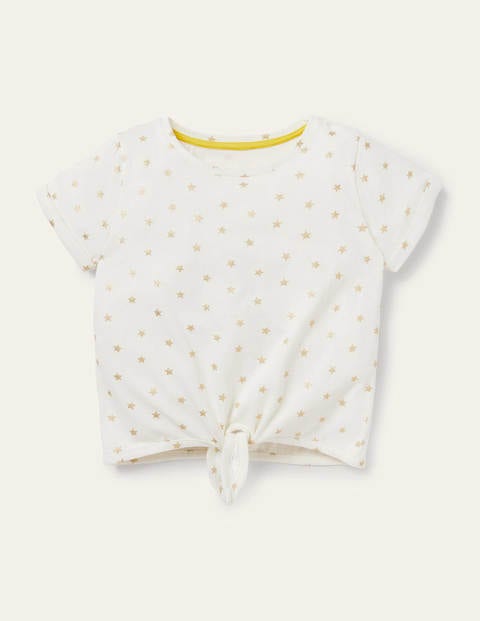 Tie-front T-shirt - Ivory/ Gold Foil Little Star Tie-front T-shirt - Ivory/ Gold Foil Little Star