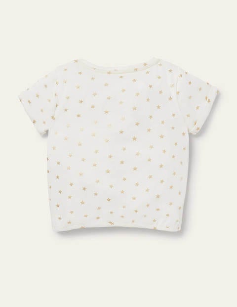 Tie-front T-shirt - Ivory/ Gold Foil Little Star Tie-front T-shirt - Ivory/ Gold Foil Little Star
