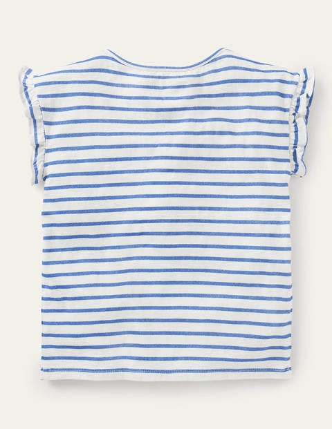 Pom Ruffle Sleeve Top - Ivory/ Blue Ice Creams Pom Ruffle Sleeve Top - Ivory/ Blue Ice Creams