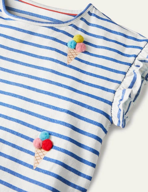 Pom Ruffle Sleeve Top - Ivory/ Blue Ice Creams Pom Ruffle Sleeve Top - Ivory/ Blue Ice Creams