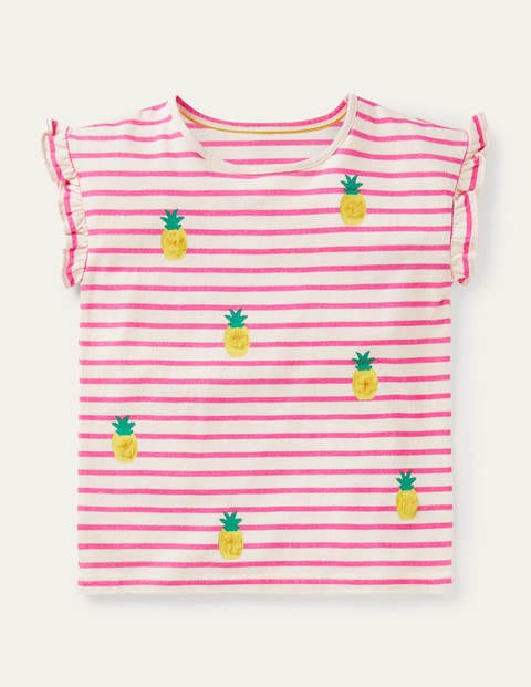 Pom Ruffle Sleeve Top - Ivory/ Party Pink Pineapples Pom Ruffle Sleeve Top - Ivory/ Party Pink Pineapples