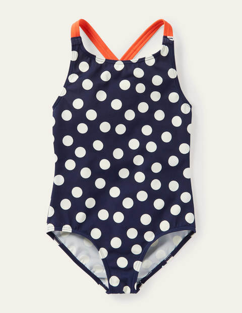 Cross-back Printed Swimsuit - French Navy Scattered Dot Cross-back Printed Swimsuit - French Navy Scattered Dot