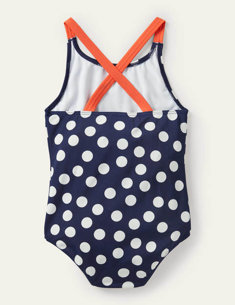Cross-back Printed Swimsuit - French Navy Scattered Dot Cross-back Printed Swimsuit - French Navy Scattered Dot
