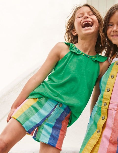 Regenbogen-Jeansshorts - Bunt, Regenbogenfarbene Streifen Regenbogen-Jeansshorts - Bunt, Regenbogenfarbene Streifen