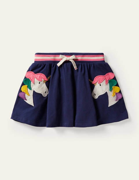 Jerseyskort mit Applikation - Schuluniform-Navy, Einhorn Jerseyskort mit Applikation - Schuluniform-Navy, Einhorn