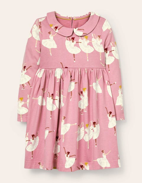 Jersey Collar Printed Dress - Formica Pink Ballerinas Jersey Collar Printed Dress - Formica Pink Ballerinas