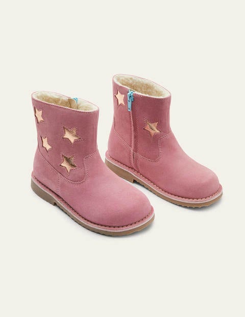 Bottes courtes cosy en cuir - Étoiles rose formica Bottes courtes cosy en cuir - Étoiles rose formica