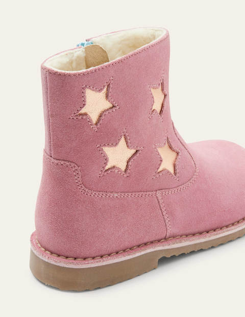 Bottes courtes cosy en cuir - Étoiles rose formica Bottes courtes cosy en cuir - Étoiles rose formica