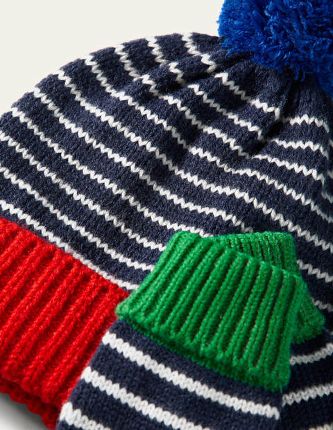 Gestreifte Strickmütze und -handschuhe - Schuluniform-Navy/Naturweiß Gestreifte Strickmütze und -handschuhe - Schuluniform-Navy/Naturweiß