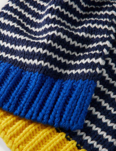 Knitted Striped Scarf - College Navy/Ivory