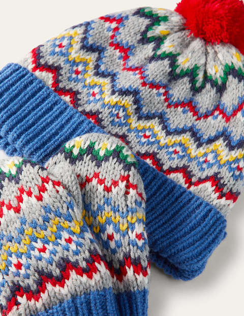 Set aus Fair-Isle-Mütze und Fäustlingen - Grau Meliert Set aus Fair-Isle-Mütze und Fäustlingen - Grau Meliert