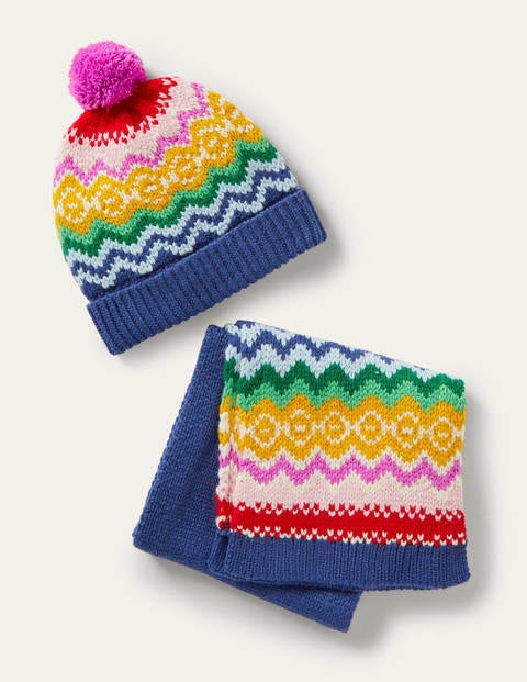 Knitted Scarf and Hat Set - College Navy Fairisle
