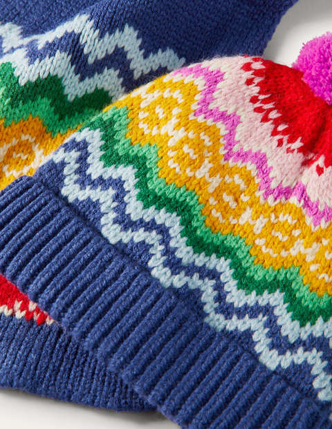 Ensemble écharpe et bonnet en maille - Motif jacquard bleu marine universitaire Ensemble écharpe et bonnet en maille - Motif jacquard bleu marine universitaire