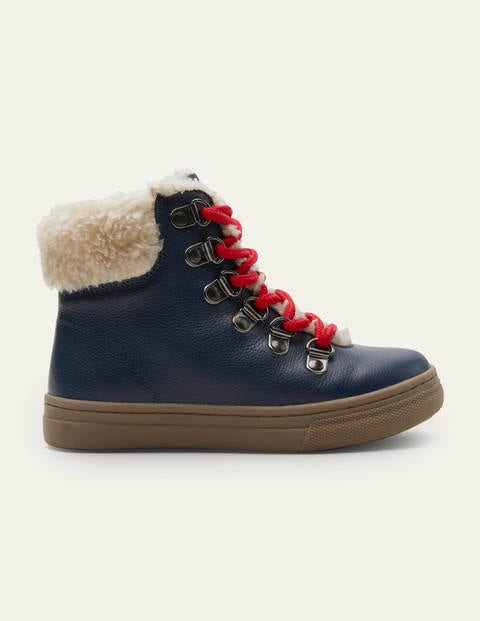Cosy Leather Lace Up Boots - Navy