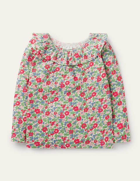 Ruffle Neck Jersey Top - Multi Vintage Bloom Floral