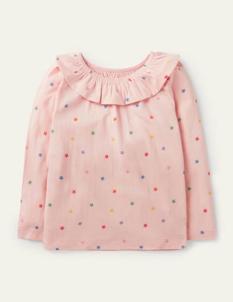 Ruffle Neck Jersey Top - Provence Pink Multi Stars Ruffle Neck Jersey Top - Provence Pink Multi Stars