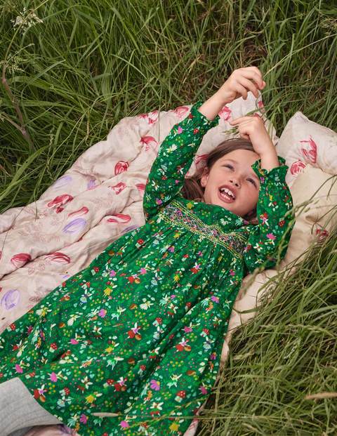 Smocked Dress - Forest Green Fairy Garden Smocked Dress - Forest Green Fairy Garden