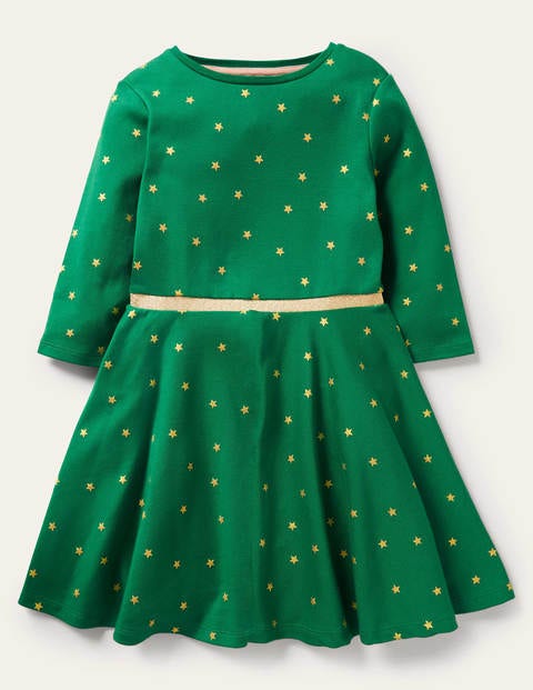 Kleid mit Tellerrock und Foliensternen - Grün/Gold, Foliensterne