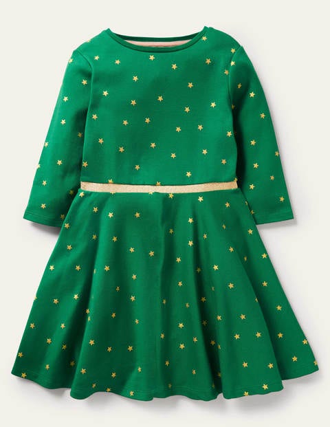 Foil Star Twirly Dress - Green and Gold ...