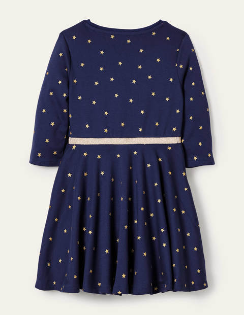 Kleid mit Tellerrock und Foliensternen - Navy/Gold, Foliensterne Kleid mit Tellerrock und Foliensternen - Navy/Gold, Foliensterne