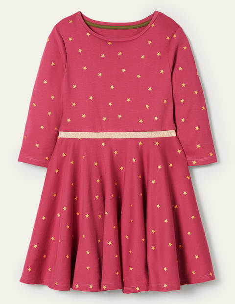 Foil Star Twirly Dress - Pink and Gold Foil Stars Foil Star Twirly Dress - Pink and Gold Foil Stars