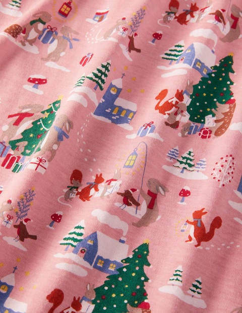 Printed Long-sleeved Nightgown - Boto Pink Woodland Christmas Printed Long-sleeved Nightgown - Boto Pink Woodland Christmas