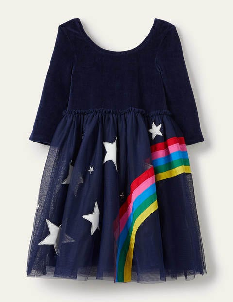 Velvet Bodice Tulle Dress - College Navy Rainbow Velvet Bodice Tulle Dress - College Navy Rainbow