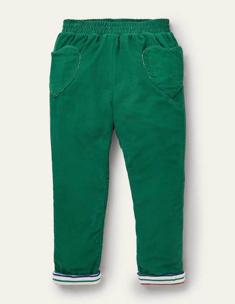 Lined Pull-on Cord Trousers - Forest Green