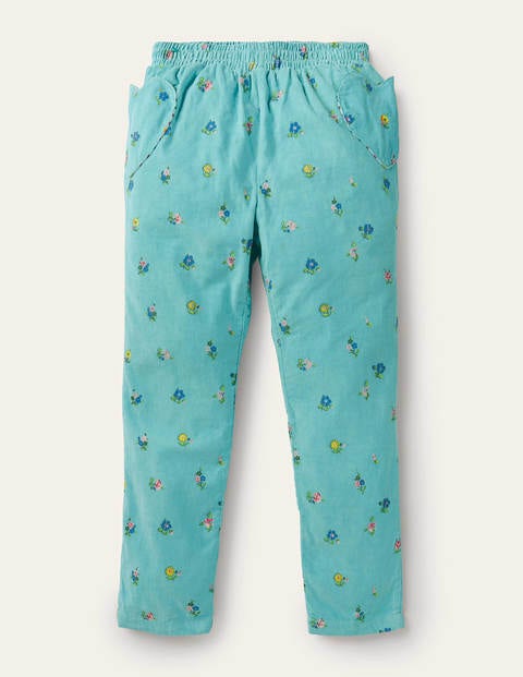 Lined Pull-on Cord Pants - Frost Blue Patchwork Floral
