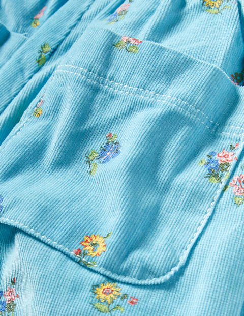 Lined Pull-on Cord Trousers - Frost Blue Patchwork Floral Lined Pull-on Cord Trousers - Frost Blue Patchwork Floral