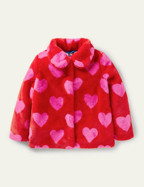 Mantel aus Pelzimitat - Rockabilly-Rot/Rosa, Herzen Mantel aus Pelzimitat - Rockabilly-Rot/Rosa, Herzen