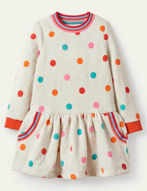 Cosy Printed Sweatshirt Dress - Oatmeal Multi Spot Cosy Printed Sweatshirt Dress - Oatmeal Multi Spot