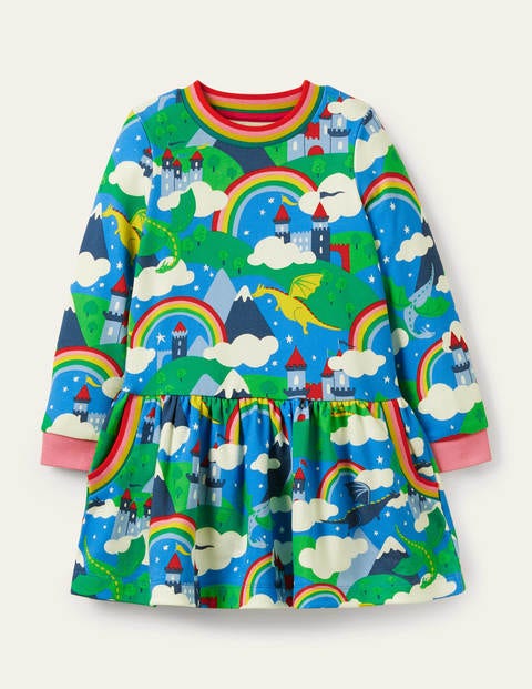 Cosy Printed Sweatshirt Dress - Multi Dragon Sky