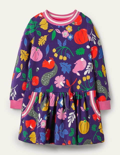 Cosy Printed Sweatshirt Dress - Starboard Blue Forest Friends Cosy Printed Sweatshirt Dress - Starboard Blue Forest Friends