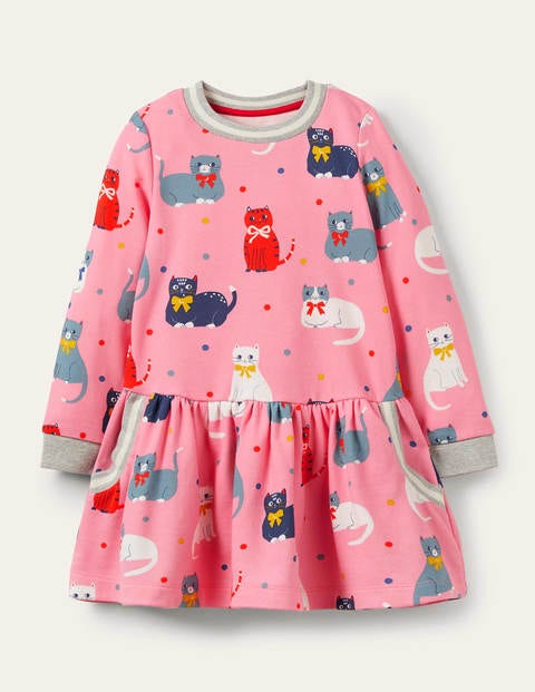 Gemütliches Sweatshirt-Kleid mit Muster - Kirschblütenrosa, Neugierige Katzen