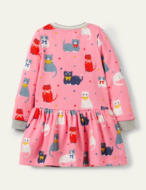Gemütliches Sweatshirt-Kleid mit Muster - Kirschblütenrosa, Neugierige Katzen Gemütliches Sweatshirt-Kleid mit Muster - Kirschblütenrosa, Neugierige Katzen