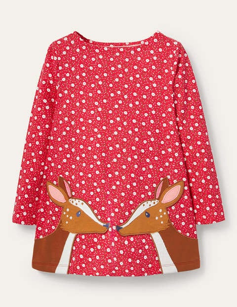 Appliqué Pocket Tunic - Floral Ditsy Rose Deer Appliqué Pocket Tunic - Floral Ditsy Rose Deer