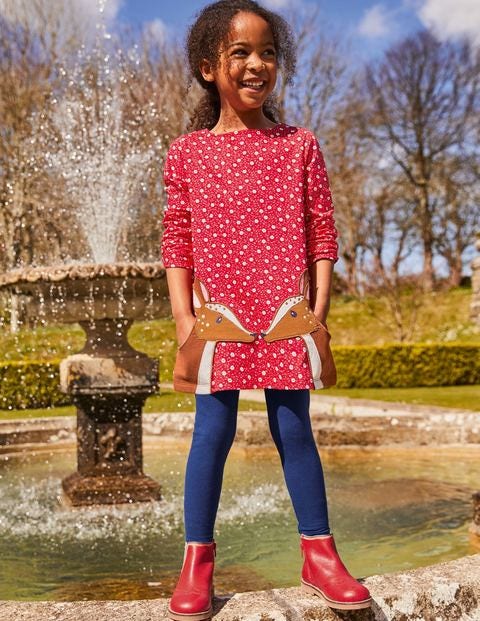 Appliqué Pocket Tunic - Floral Ditsy Rose Deer Appliqué Pocket Tunic - Floral Ditsy Rose Deer