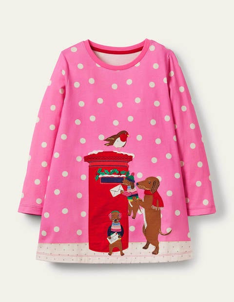 Festive Scene Appliqué Tunic - Bright Pink Pin Spot Dogs Festive Scene Appliqué Tunic - Bright Pink Pin Spot Dogs