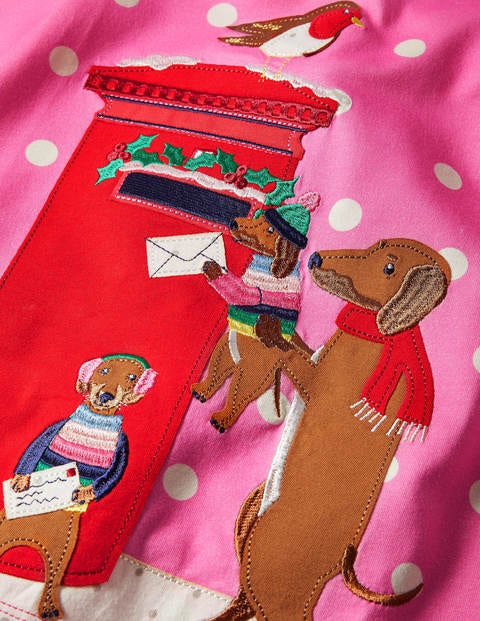Festive Scene Appliqué Tunic - Bright Pink Pin Spot Dogs Festive Scene Appliqué Tunic - Bright Pink Pin Spot Dogs