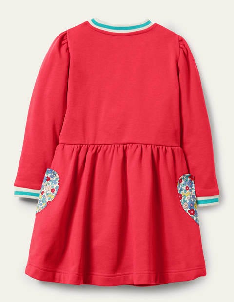Appliqué Pocket Dress - Raspberry Pink Hearts Appliqué Pocket Dress - Raspberry Pink Hearts