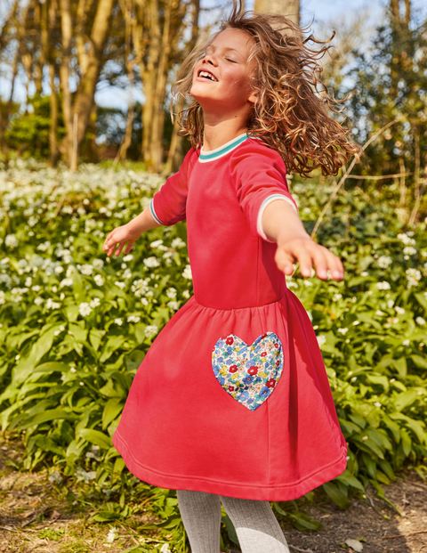 Appliqué Pocket Dress - Raspberry Pink Hearts Appliqué Pocket Dress - Raspberry Pink Hearts
